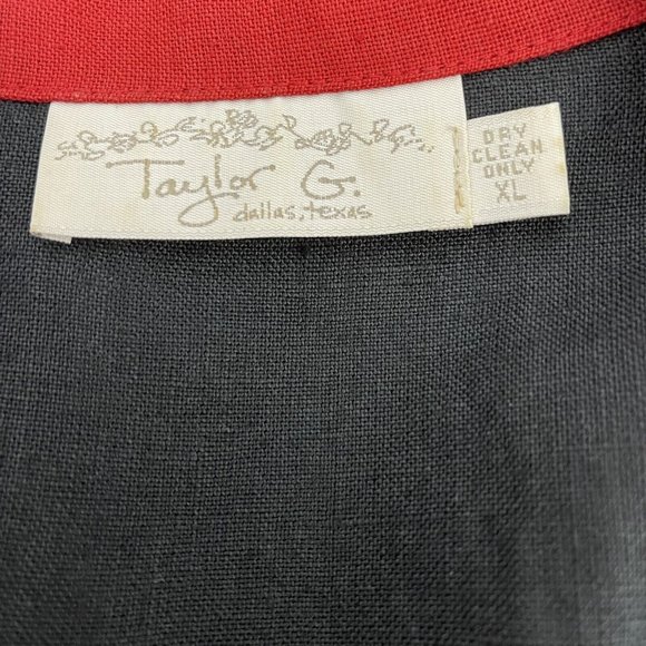 Taylor G. Dallas Texas Blouse top Women's XL 100% Linen red Black Vintage USA - Picture 5 of 5